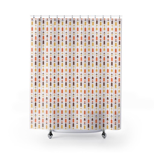 Colorful Tribal Boho Shower Curtain / Orange Brown Yellow Chevron Print / Printed Fabric, Home Decor Gift Idea - Image 3