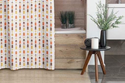 Colorful Tribal Boho Shower Curtain / Orange Brown Yellow Chevron Print / Printed Fabric, Home Decor Gift Idea - Image 4