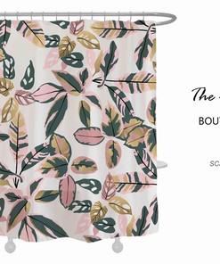 Colorful Tropical Leaves Unique Bathroom Shower Curtain, Perfect Waterproof Accessory with Matching Hooks