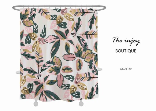 Colorful Tropical Leaves Unique Bathroom Shower Curtain, Perfect Waterproof Accessory with Matching Hooks