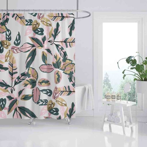 Colorful Tropical Leaves Unique Bathroom Shower Curtain, Perfect Waterproof Accessory with Matching Hooks - Image 2
