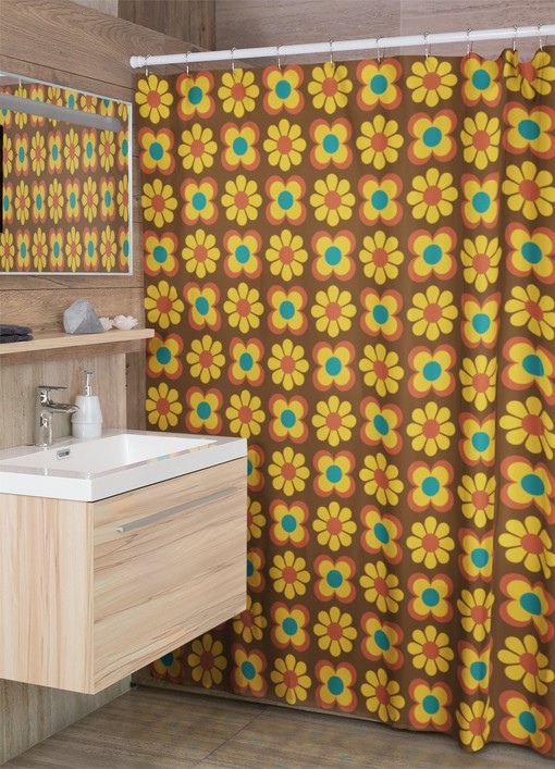 Colorful and Fun Groovy 60's 70's Hippie Retro Flowers Shower Curtain for Unique Look