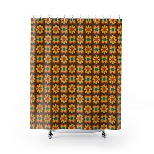 Colorful and Fun Groovy 60's 70's Hippie Retro Flowers Shower Curtain for Unique Look - Image 2