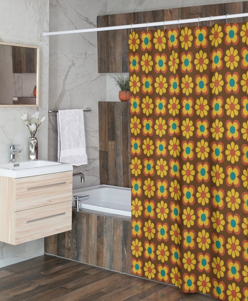Colorful and Fun Groovy 60's 70's Hippie Retro Flowers Shower Curtain for Unique Look - Image 4