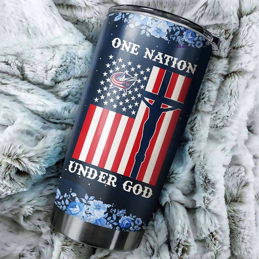 Columbus Blue Jackets NHL Tumbler - One Nation Under God, Indivisible, and Full of Drink