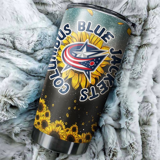 Columbus Blue Jackets NHL Tumbler with Sunflower Design - Best Drink Container for Sports Fans - Image 2