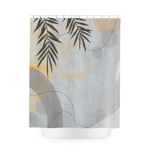 Contemporary Abstract Art Shower Curtain or Mat, Warm Earth Tones with Lakehouse Leaves Tropical Design - Image 3