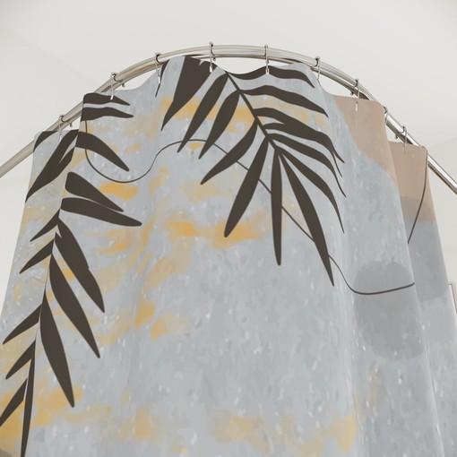 Contemporary Abstract Art Shower Curtain or Mat, Warm Earth Tones with Lakehouse Leaves Tropical Design - Image 4