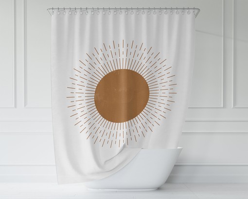 Contemporary Abstract Beige & Copper Sun Shower Curtain / Modern Boho Bathroom Decor / Rustic Chic Bath Print