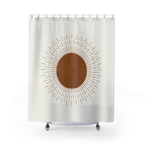 Contemporary Abstract Beige & Copper Sun Shower Curtain / Modern Boho Bathroom Decor / Rustic Chic Bath Print - Image 2