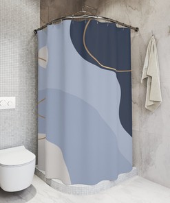 Contemporary Art Modern Blue Gold Boho Abstract Pattern Shower Curtain