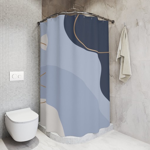 Contemporary Art Modern Blue Gold Boho Abstract Pattern Shower Curtain