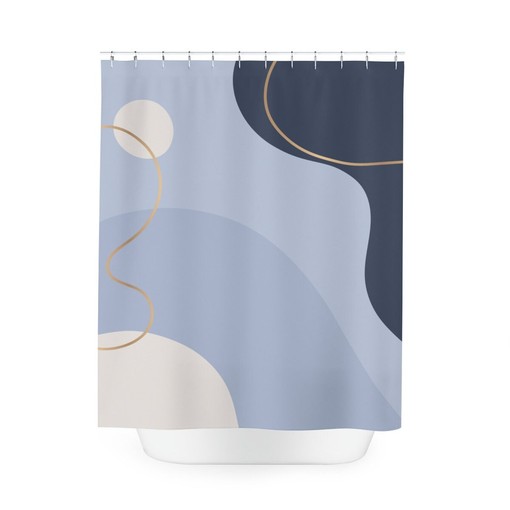 Contemporary Art Modern Blue Gold Boho Abstract Pattern Shower Curtain - Image 4