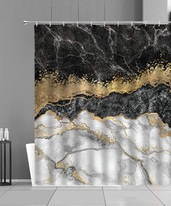 Contemporary Black & White Gold Marble Shower Curtain - Modern and Elegant Design for Your Bathroom Decor