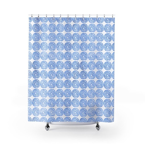 Contemporary Blue Spirals Shower Curtain for College Dorms