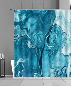 Contemporary Blue White Marble Luxury Shower Curtain