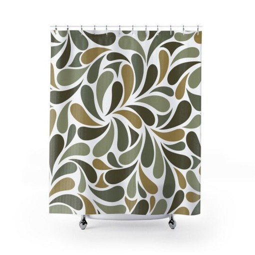 Contemporary Boho Shower Curtain with Green and Olive Colors, Modern Splash, Stylish Design - Image 2