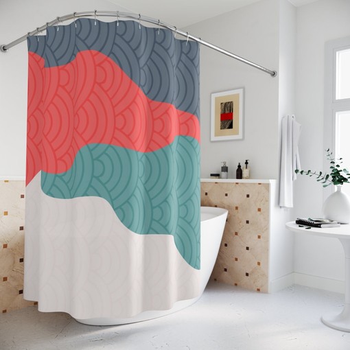 Contemporary Design Modern Pal Minimal Japanese Boho Abstract Circles Shower Curtain - Image 2