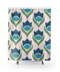 Contemporary Floral Shower Curtain | Large Size 71-inch Curtain | Chic College Dorm Bath Decor
