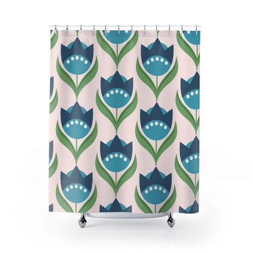 Contemporary Floral Shower Curtain | Large Size 71-inch Curtain | Chic College Dorm Bath Decor
