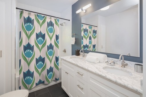 Contemporary Floral Shower Curtain | Large Size 71-inch Curtain | Chic College Dorm Bath Decor - Image 2