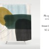 Contemporary Japanese Style Shower Curtain - Abstract Color Blocks in Black Green and Beige