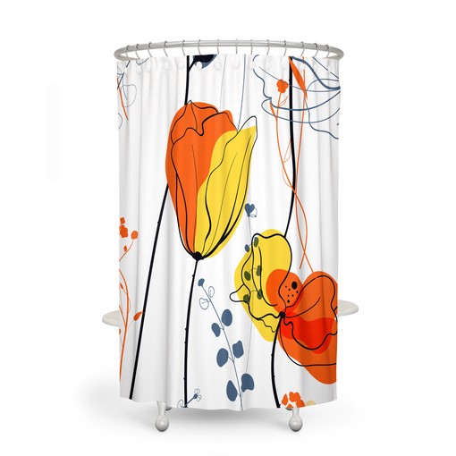 Contemporary Mod Floral Shower Curtain Set - Trendy Bath Set with Optional Towels and Mat for Modern Bathroom Decor - Image 2