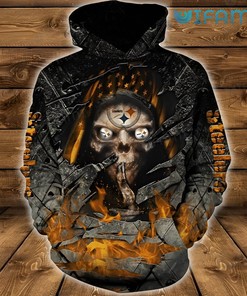 Cool 3D Hoodie with Skull On Fire All Over Print Design for Pittsburgh Steelers Fans
