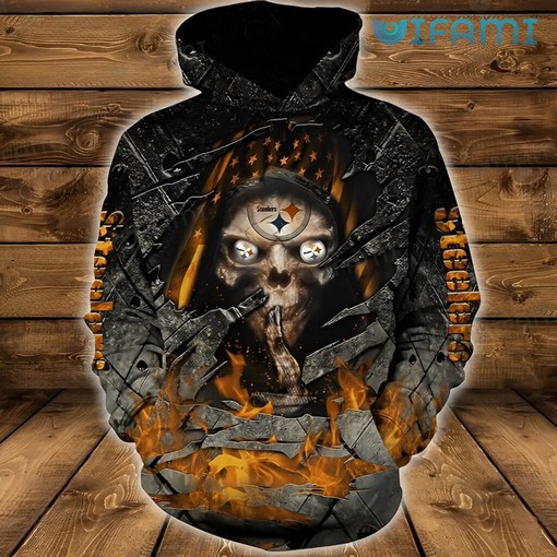 Cool 3D Hoodie with Skull On Fire All Over Print Design for Pittsburgh Steelers Fans