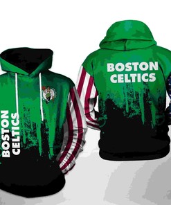 Cool Boston Celtics NBA Team US Flag All Over Print 3D Hoodie with Patriotic Look