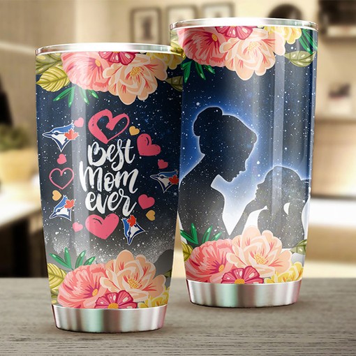 Cool Flower Best Moms Ever with Personalization and MLB Logo - Toronto Blue Jays MLB Tumbler - Image 2