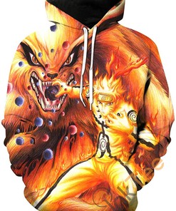 Cool Naruto Print Pullover Front Pocket All Over Print Hoodie 3D with Striking Artwork