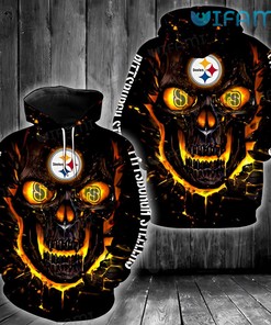 Cool Skull All Over Print Hoodie with Logo Design for Pittsburgh Steelers Fans
