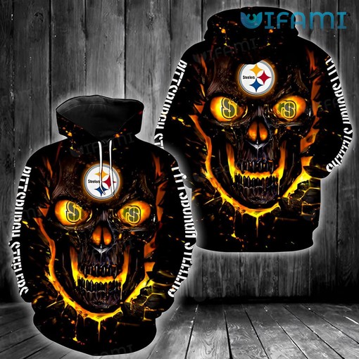 Cool Skull All Over Print Hoodie with Logo Design for Pittsburgh Steelers Fans