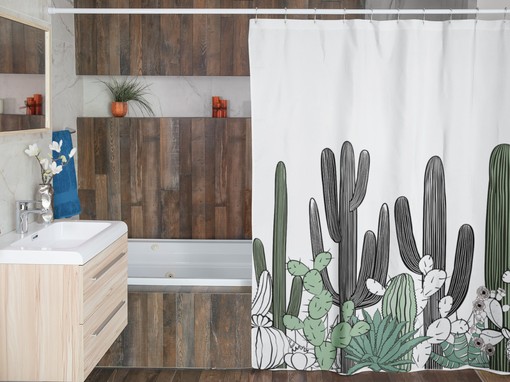 Cool Southwest Style Desert Cactus Plants Shower Curtain - Image 3
