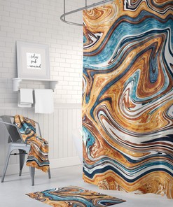 Copper and Blue Marble Shower Curtain, Add a Luxurious Touch to Your Bathroom | luxurious shower curtains