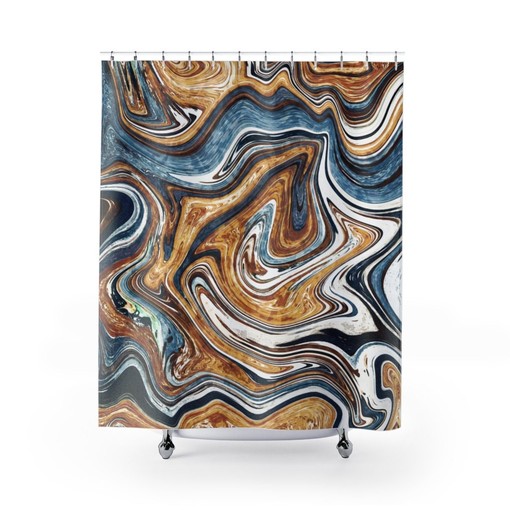 Copper and Blue Marble Shower Curtain, Add a Luxurious Touch to Your Bathroom | luxurious shower curtains - Image 2