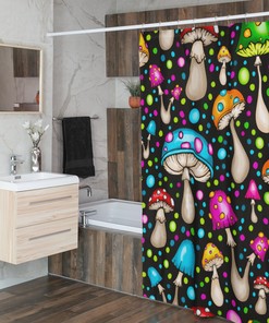 Cottagecore Retro Mushroom Shower Curtain, Mushroom Bathroom Accessory for a Quirky Bathroom Decor