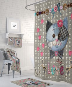 Country Cat Farmhouse Shower Curtain for Cat Lovers and Bathroom Fans