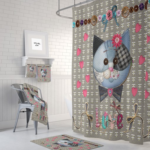Country Cat Farmhouse Shower Curtain for Cat Lovers and Bathroom Fans
