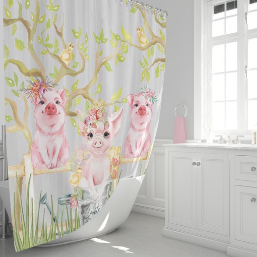 Country Chic Little Pigs Shower Curtain for Your Farmhouse Bathtub