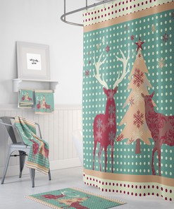 Country Woodland Deer Christmas Shower Curtain with Bath Mat and Towels for a Cozy Retreat