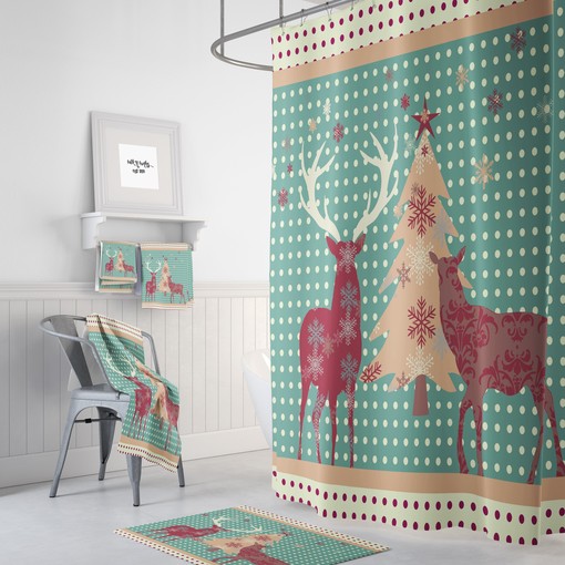 Country Woodland Deer Christmas Shower Curtain with Bath Mat and Towels for a Cozy Retreat