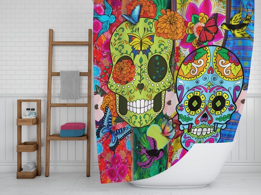 Crazy Colorful Skull Shower Curtain Set - Unique Bath Decor with Optional Accessories - Image 2