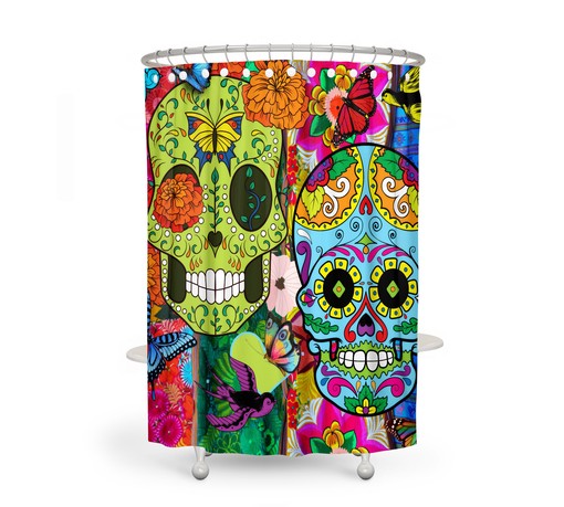 Crazy Colorful Skull Shower Curtain Set - Unique Bath Decor with Optional Accessories - Image 3