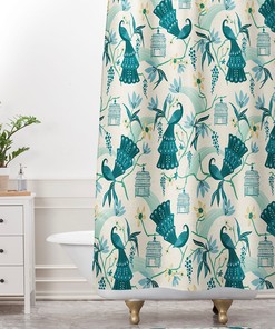 Cream Aviary Chinoiserie Shower Curtain, Birds Bathroom Decor, Vintage-Inspired Fabric Bath Curtain