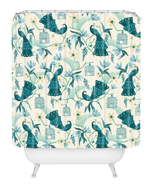 Cream Aviary Chinoiserie Shower Curtain, Birds Bathroom Decor, Vintage-Inspired Fabric Bath Curtain - Image 2