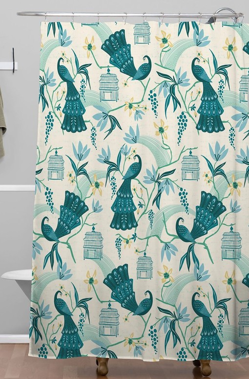 Cream Aviary Chinoiserie Shower Curtain, Birds Bathroom Decor, Vintage-Inspired Fabric Bath Curtain - Image 3
