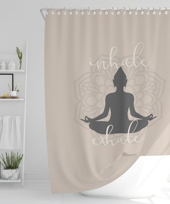 Create a Calm Bath Space with Zen Spa Bathroom Shower Curtain featuring Inhale Exhale and Mandala Design