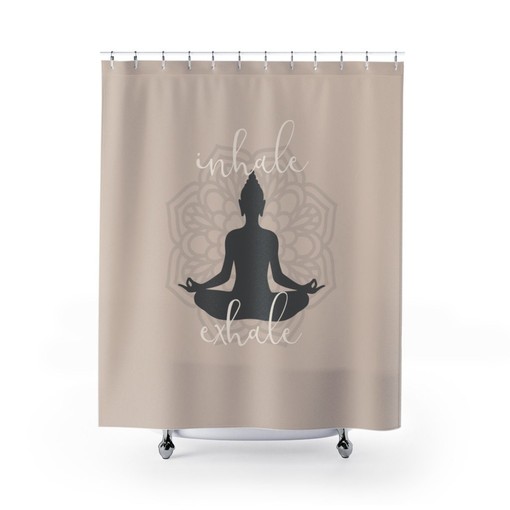 Create a Calm Bath Space with Zen Spa Bathroom Shower Curtain featuring Inhale Exhale and Mandala Design - Image 2
